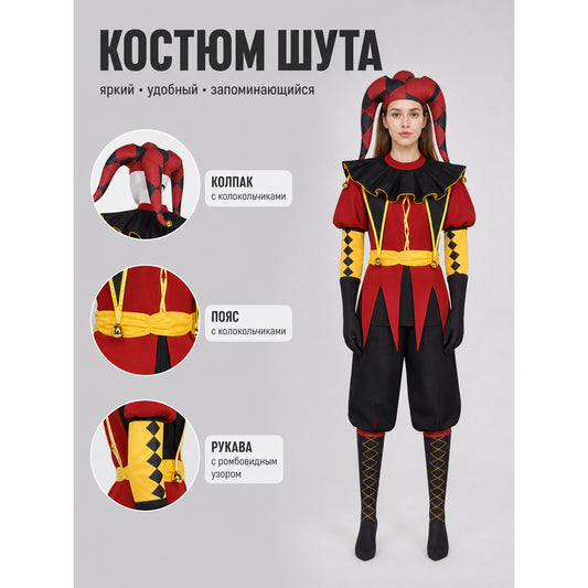Jester Costume with Mask and Hat