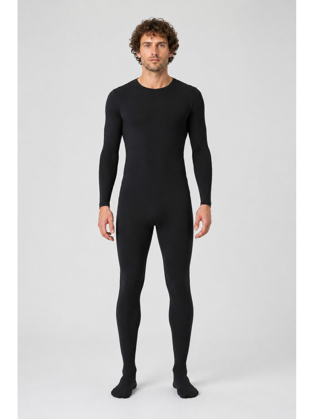 Black form-fitting zentai jumpsuit with covered feet main product view
