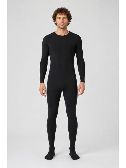 Black form-fitting zentai jumpsuit with covered feet main product view