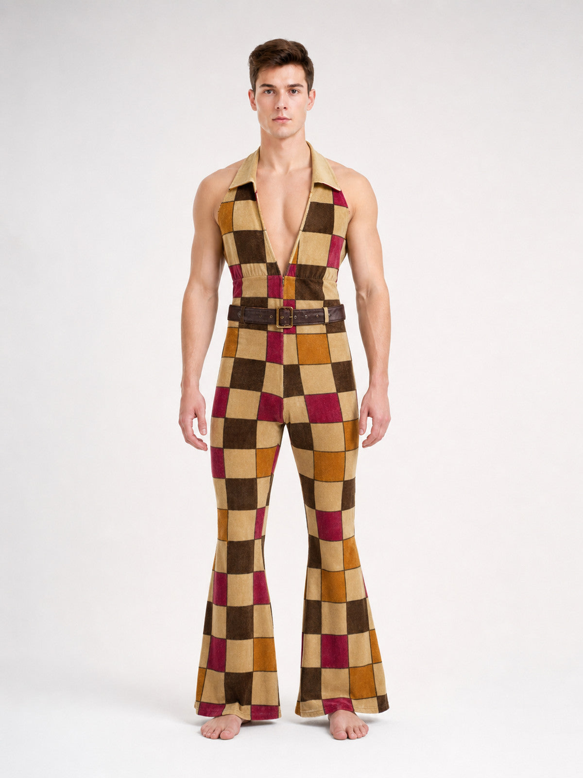 70s Disco-Style Flared Costume Jumpsuit on-model view