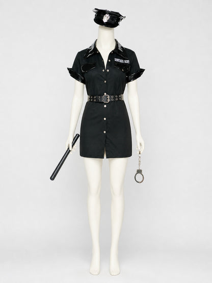 Women's Police Officer Costume Set with Hat, Belt, Handcuffs and Baton on-model view