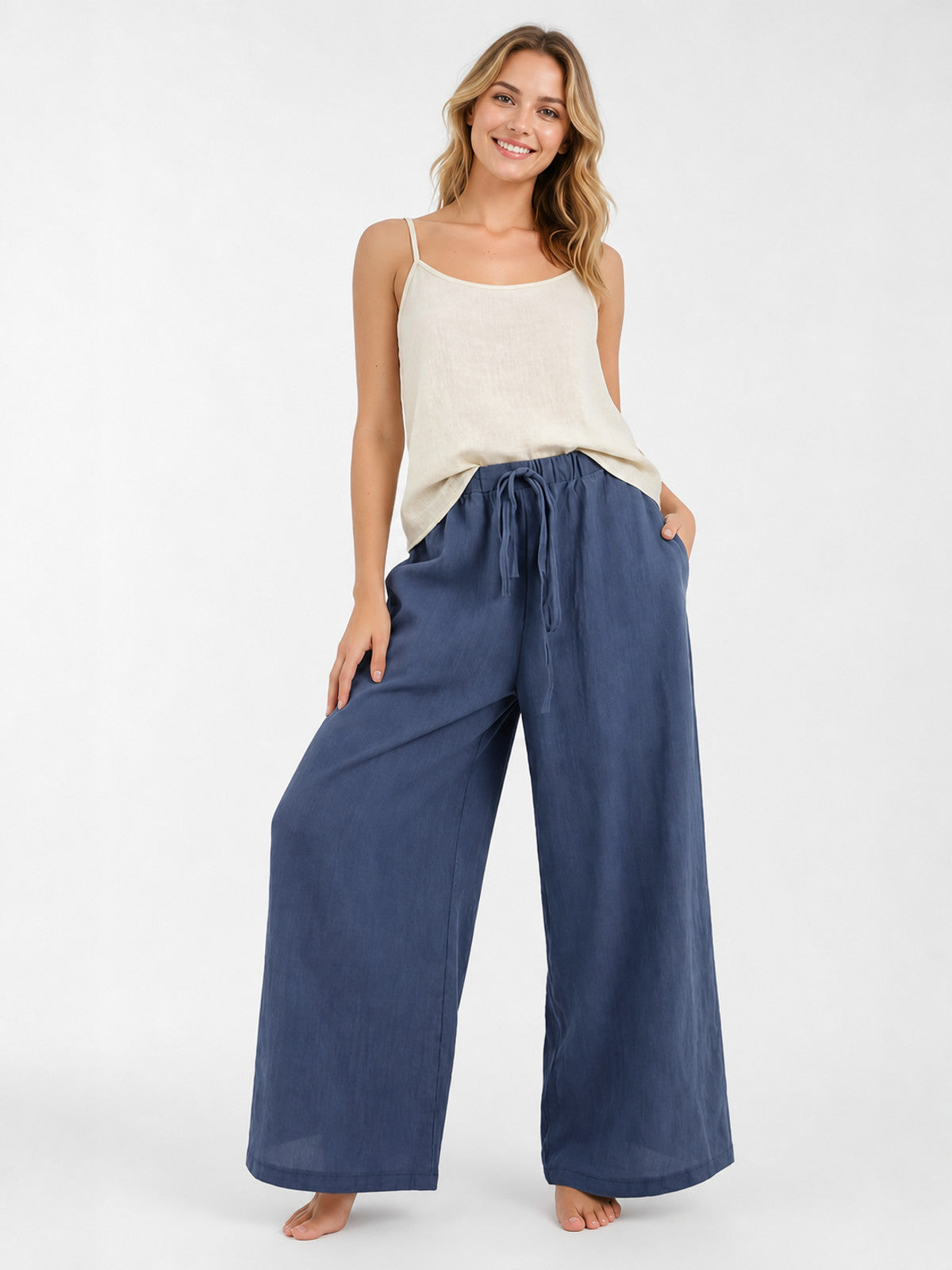 Women's High-Waisted Wide-Leg Pants with Pockets
