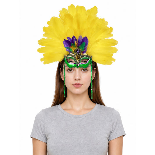 Carnival feather headdress with mask