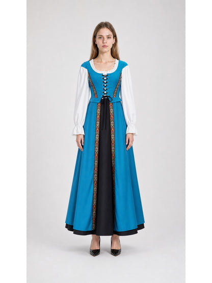 Medieval Dress with White Collar and Lace-Up Front main product view