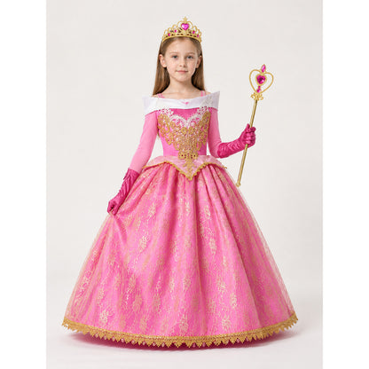 Pink Princess Costume with Crown and Scepter main product view