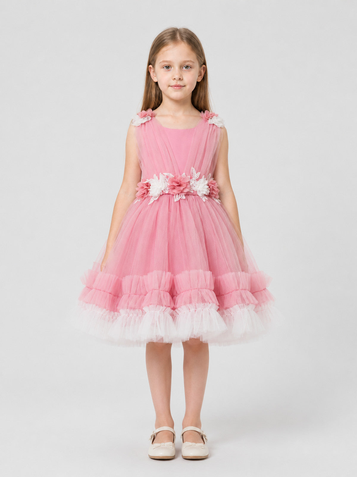 Festive Tulle Dress with Floral Decoration