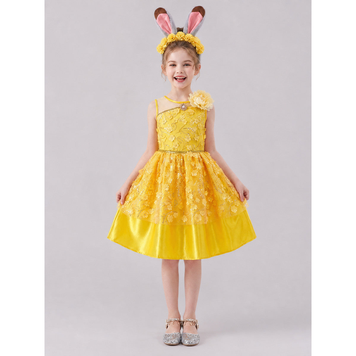 Yellow Dress with Floral Decor for Cosplay