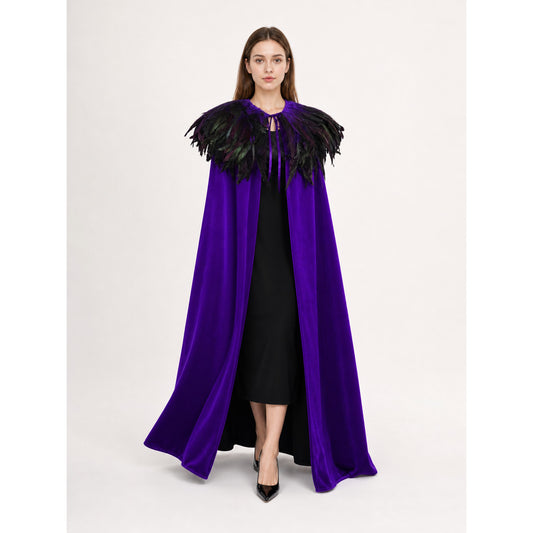 Purple Carnival Cloak with Feather Trim
