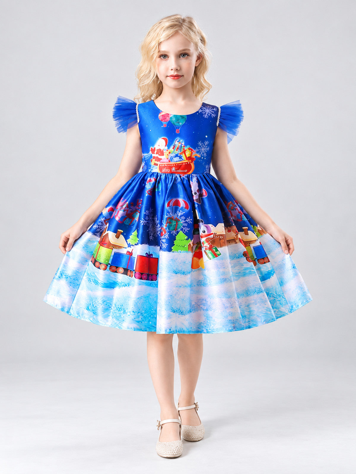 Kids' Holiday Dress with Christmas Print