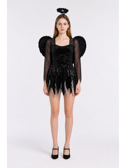 Black Carnival Costume with Wings for Halloween