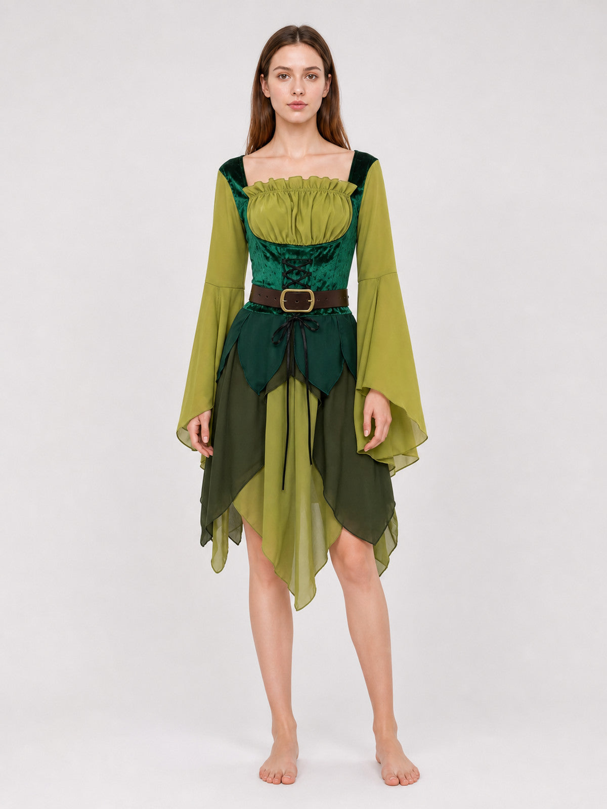 Fantasy Dress with Belt for Cosplay and Celebrations on-model view