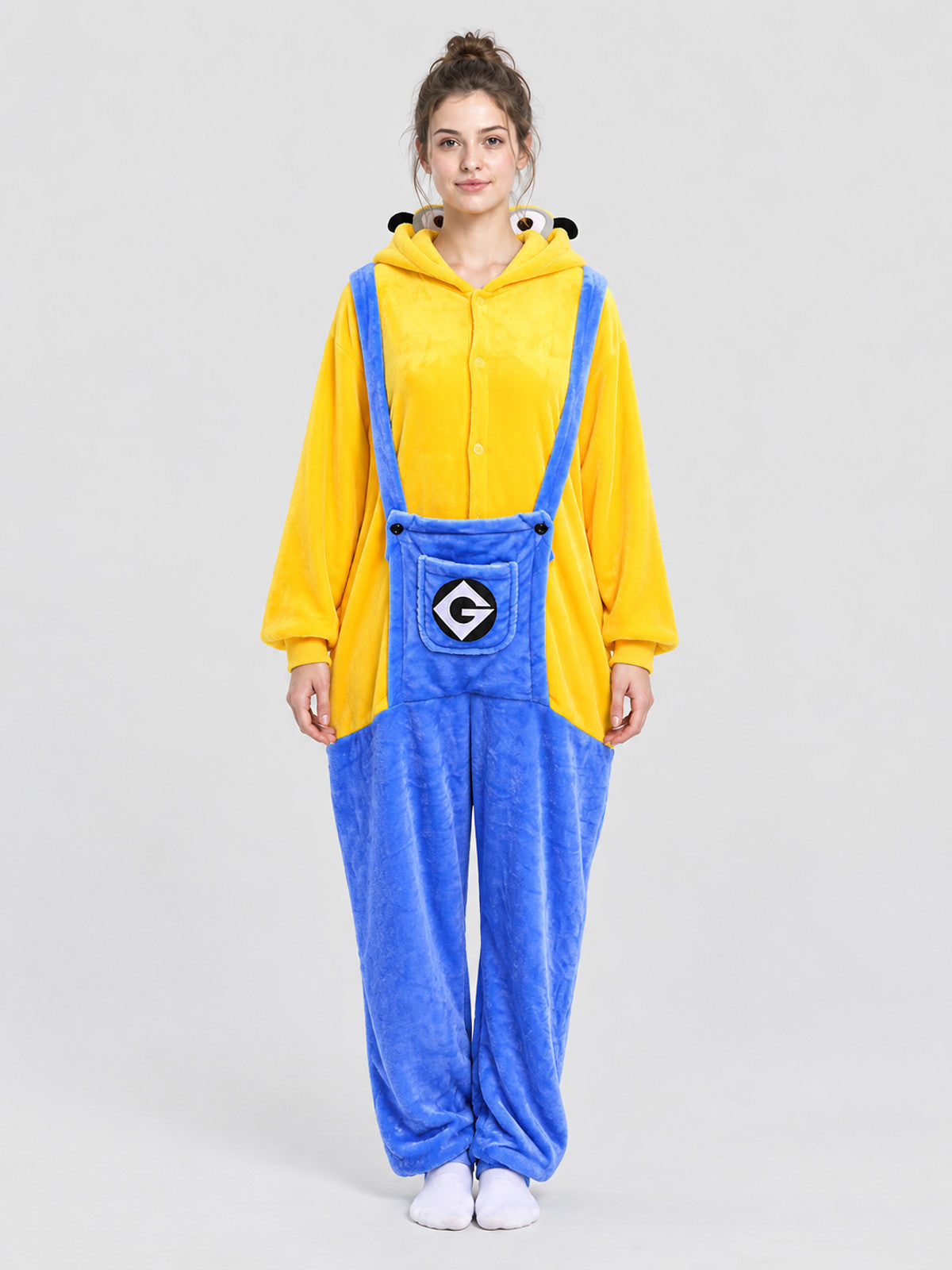Flannel Hooded Pajama Jumpsuit with Patch