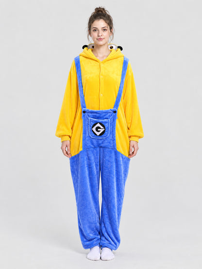 Flannel Hooded Pajama Jumpsuit with Patch