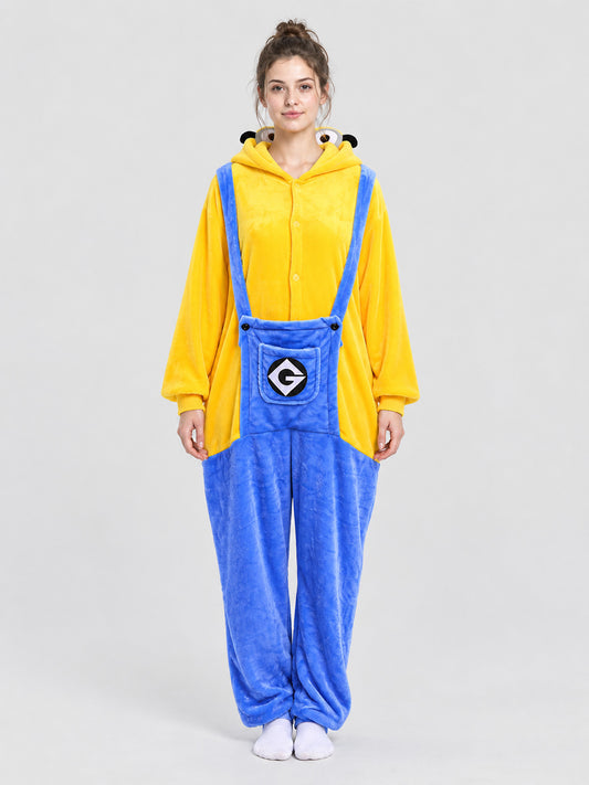 Flannel Hooded Pajama Jumpsuit with Patch