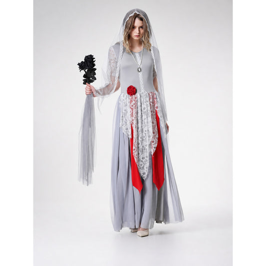Gothic vampire costume with veil and lace dress