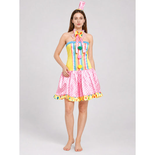 Bright clown costume dress for carnival and stage