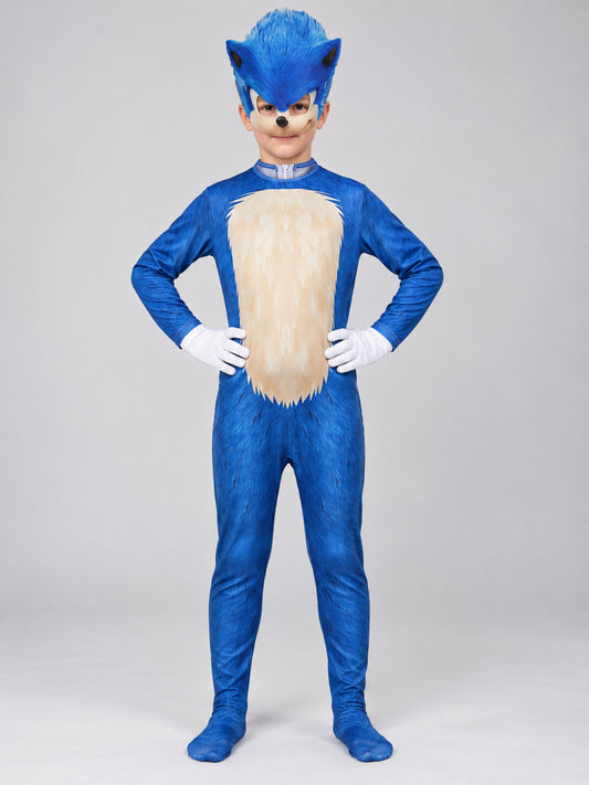 Blue Carnival Costume with Mask and Gloves
