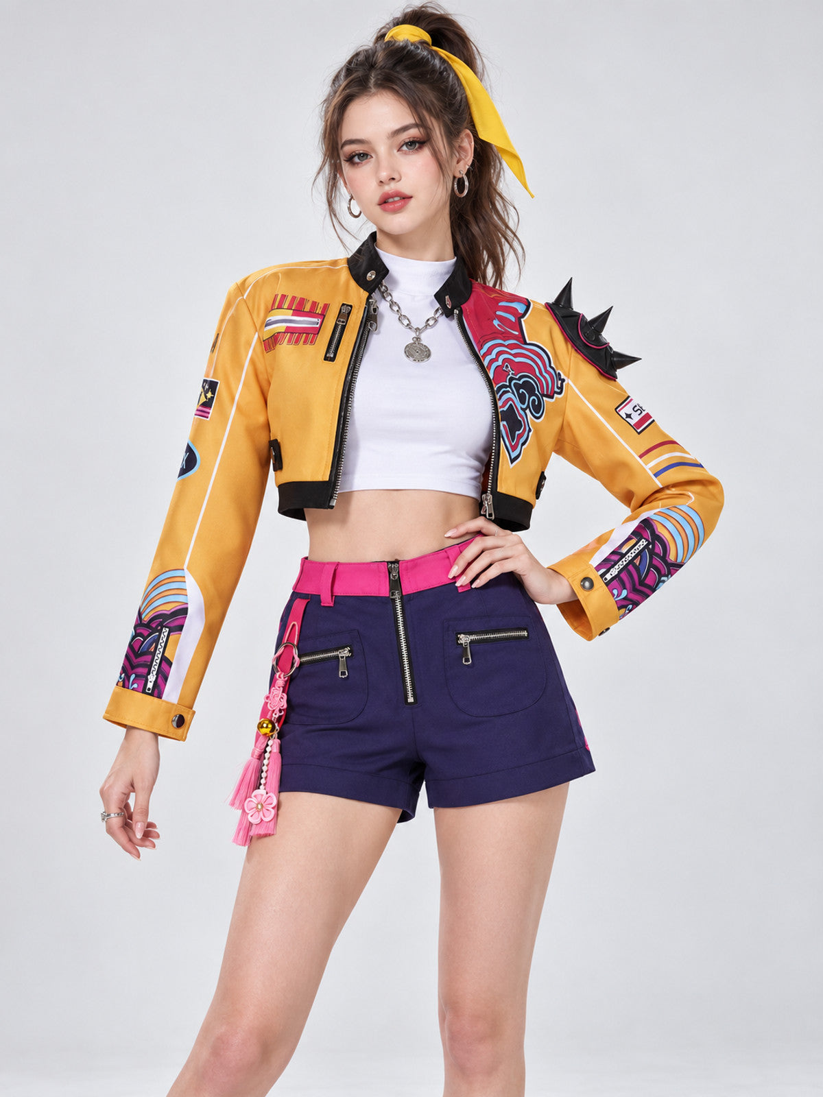 Cosplay Costume: Top, Yellow Zip-Up Jacket, Shorts