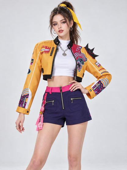 Cosplay Costume: Top, Yellow Zip-Up Jacket, Shorts