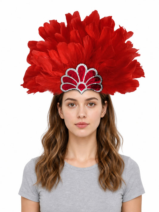 Red Carnival Feather Headpiece