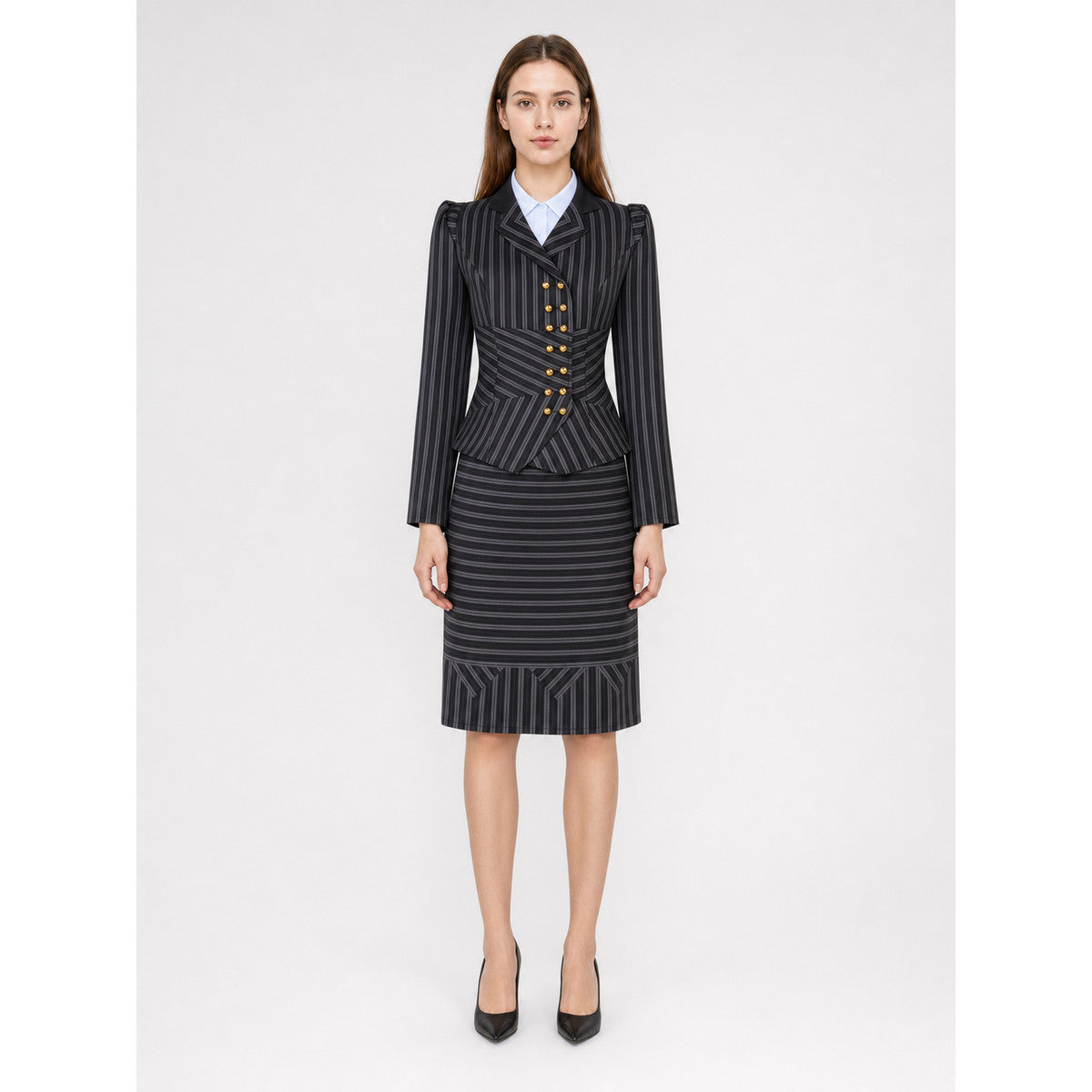 Elphaba Cosplay Costume: Jacket, Skirt, and Shirt on-model view