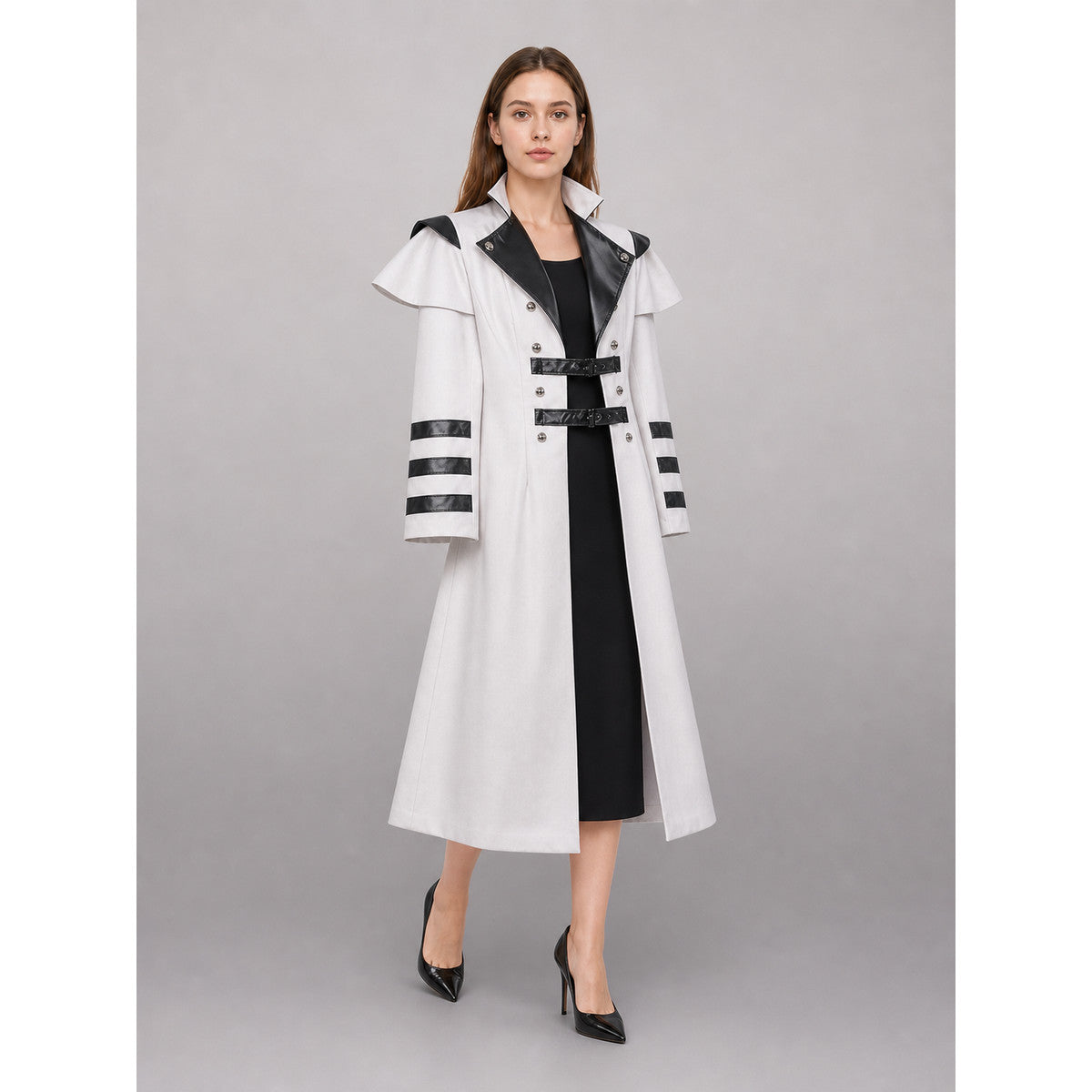 White costume cloak with black details