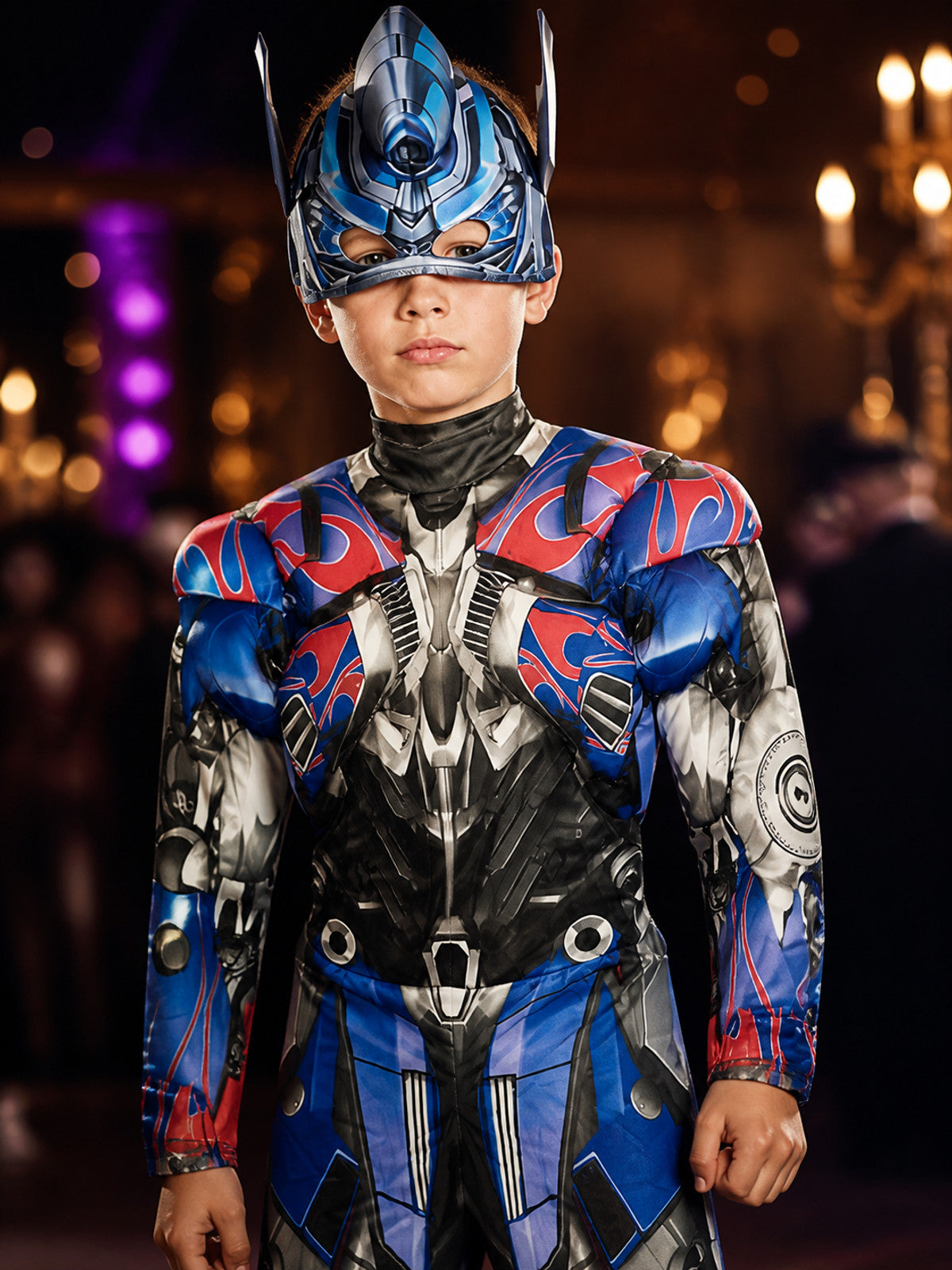 Kids Optimus Prime Costume Set, Robot Armor Jumpsuit With Character Hood on-model view