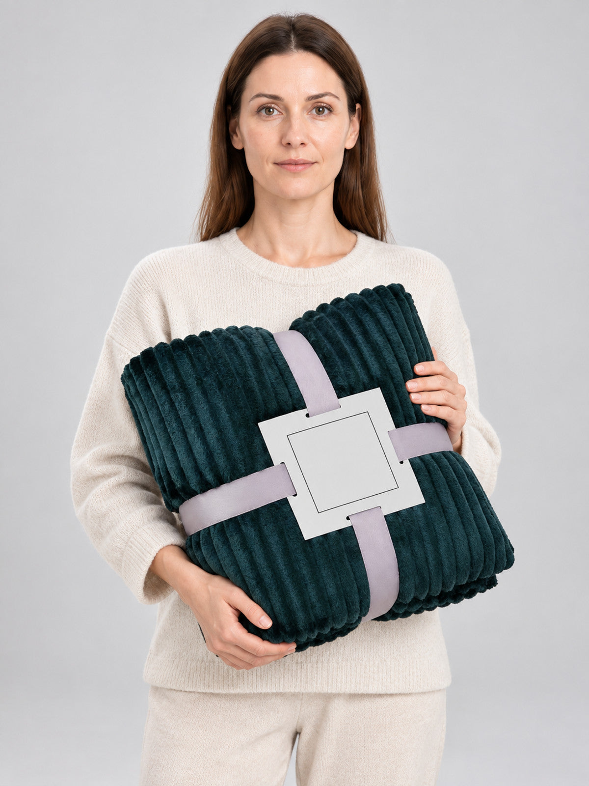 Dark green blanket with embossed longitudinal waves