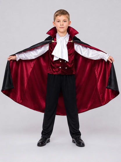 Carnival Vampire Costume with Vest, Pants, and Cape on-model view