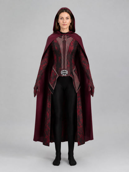 Cosplay Costume with a Long Hooded Cape on-model view