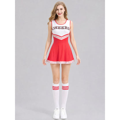 Red-and-White Striped CHEERS Cheerleader Costume front view