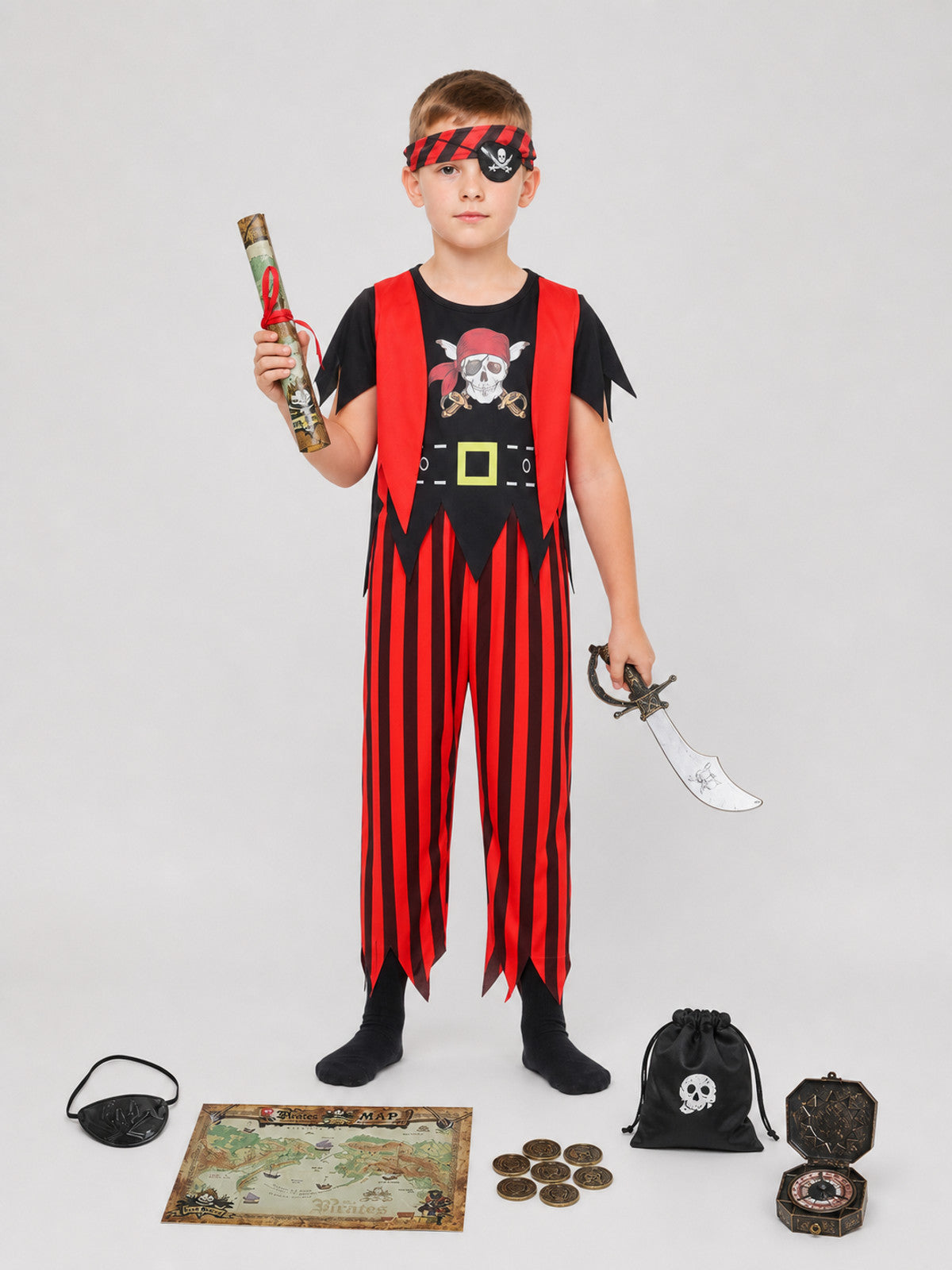 Children's Pirate Costume for Cosplay, Accessory Set on-model view