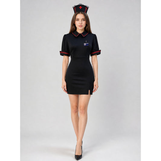 Medical Costume: Black Dress with Red Trim