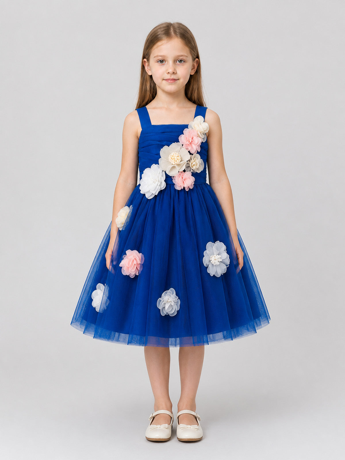 Girls' Formal Dress with a Full Skirt and Flowers on-model view