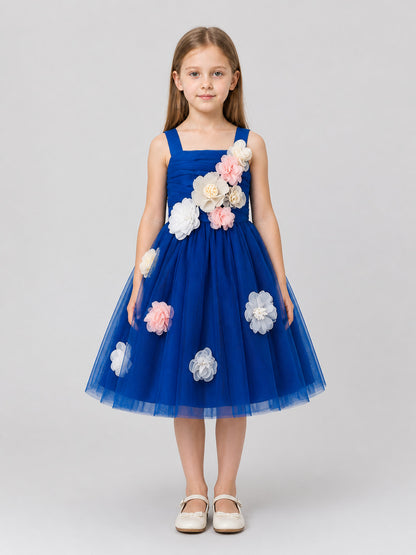 Girls' Formal Dress with a Full Skirt and Flowers on-model view