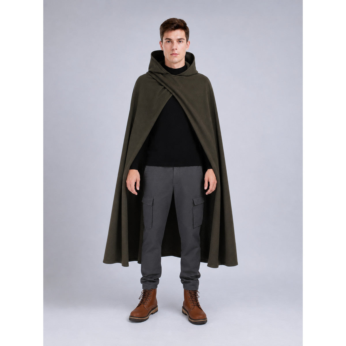Long Olive Hooded Cloak for Cosplay