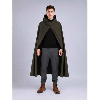 Long Olive Hooded Cloak for Cosplay