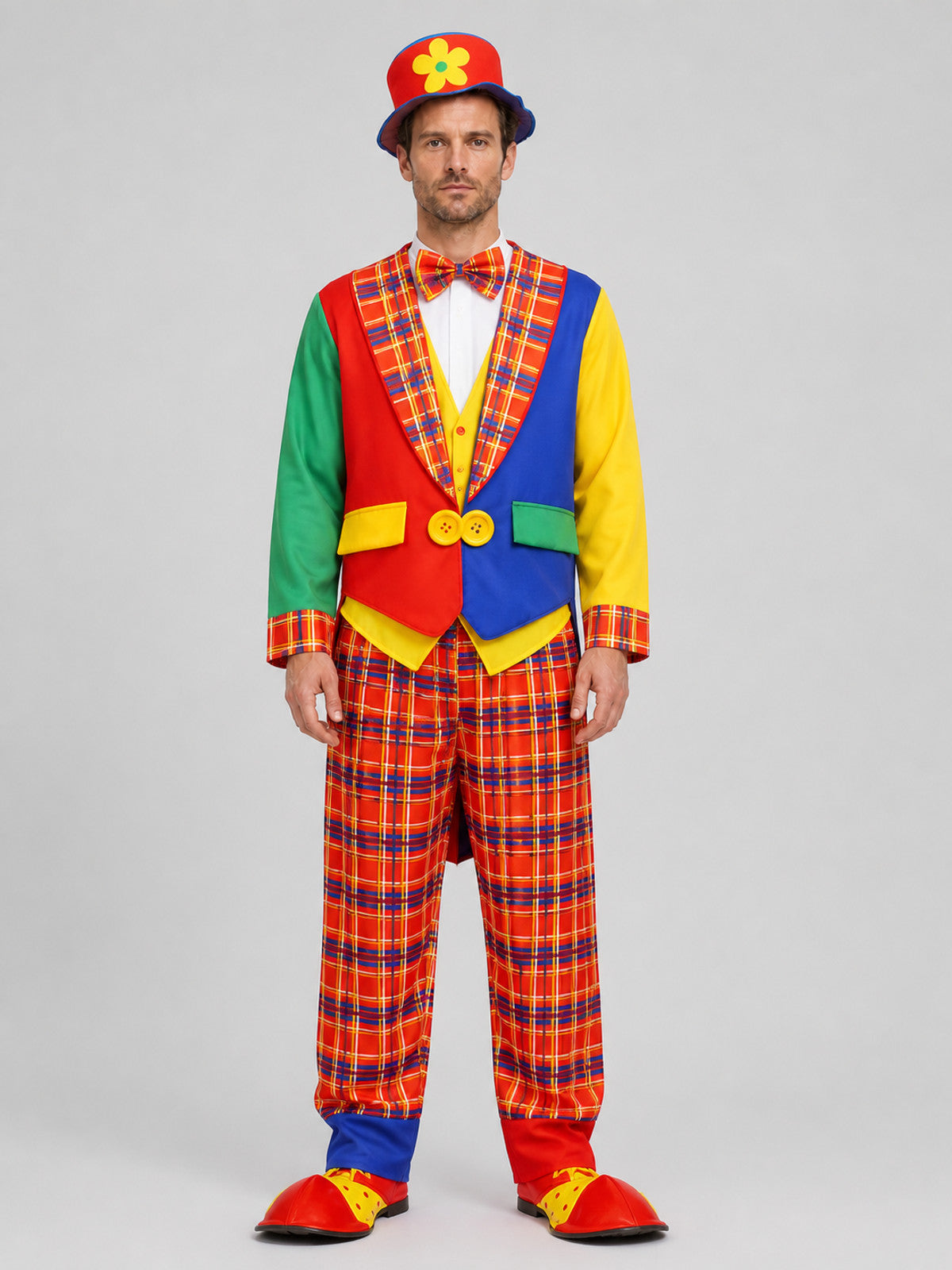 Clown Costume, Jacket, Pants, and Hat on-model view