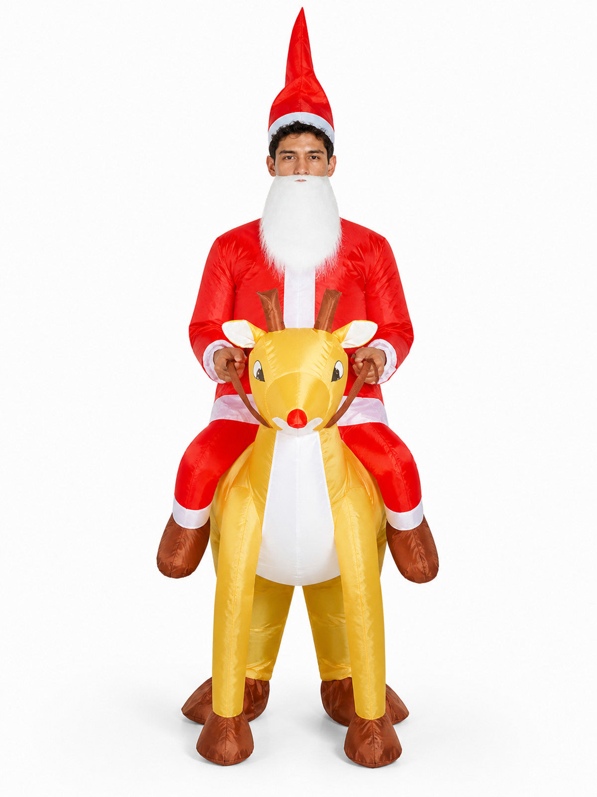 Inflatable Santa Claus Riding a Reindeer Costume, One Size front view