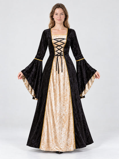 Black Velvet Carnival Dress with Gold-Tone Insert