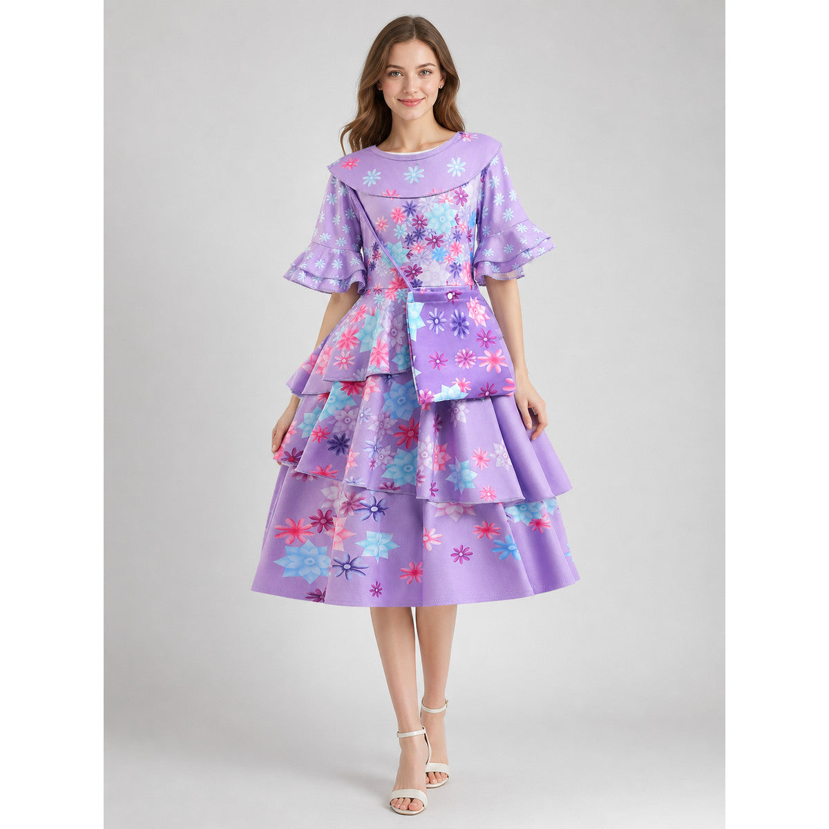 Girls' Floral Print Costume Dress with Purse on-model view