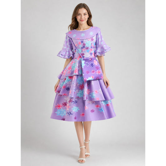 Girls' Floral Print Costume Dress with Purse on-model view
