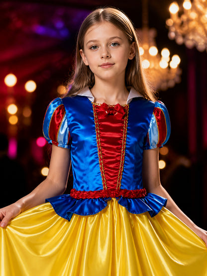 Kids Princess Costume Dress, Blue Red Yellow Ball Gown for Halloween