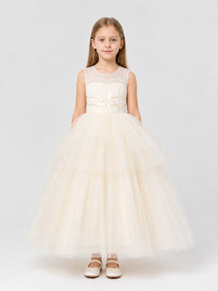 Long Layered Tulle Princess Dress with Bow
