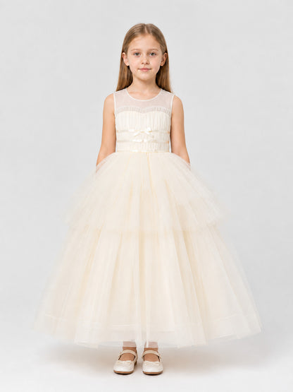 Long Layered Tulle Princess Dress with Bow on-model view