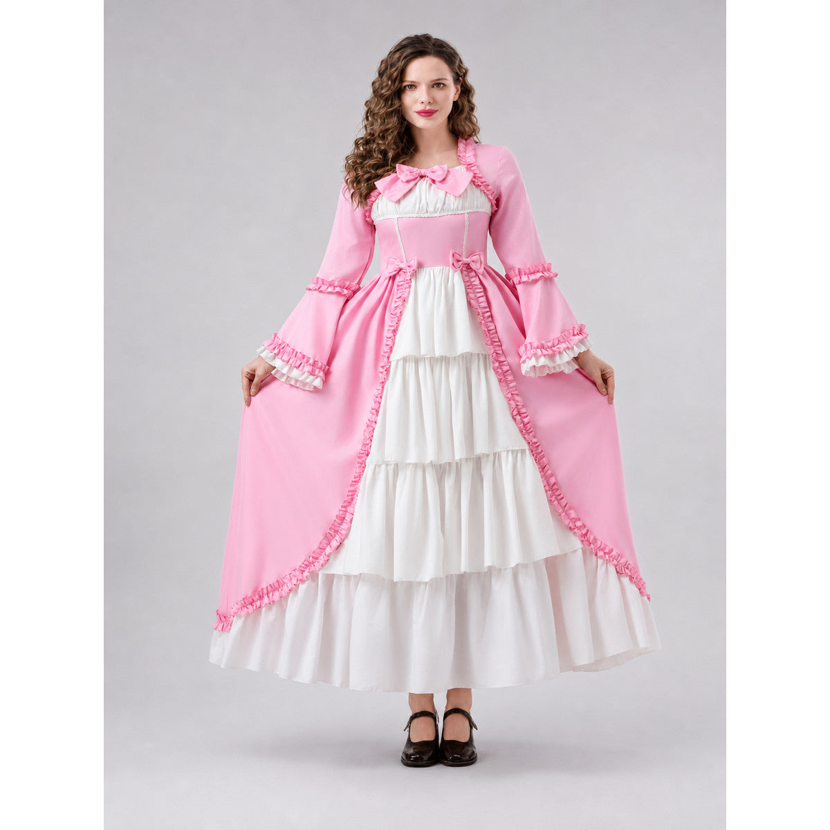 Vampire Costume Dress with Ruffles, Pink and White on-model view