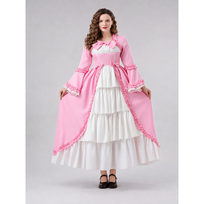 Vampire Costume Dress with Ruffles, Pink and White on-model view