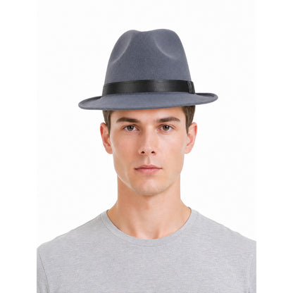 Carnival fedora hat with a short brim and ribbon front view