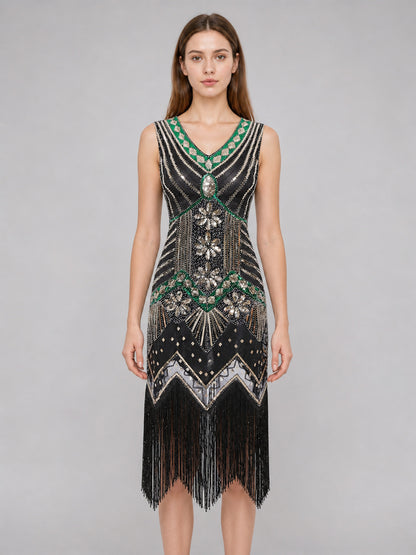 Vintage Retro-Style Fringe and Sequin Dress front view