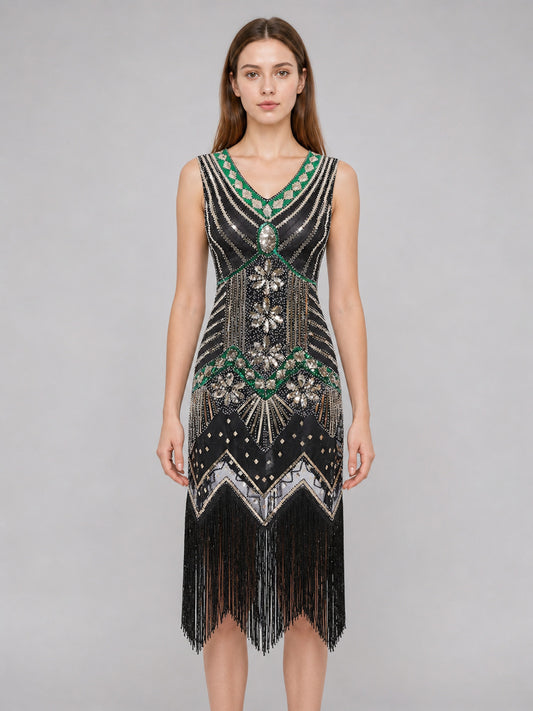 Vintage Retro-Style Fringe and Sequin Dress front view
